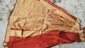 Vintage Orange Patterned Fabric Elegant Saree