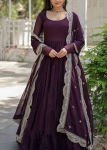 Elegant Purple Tiered Kurta with Dupatta