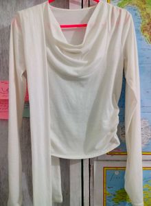 Chic White Long Sleeve Wrap Top