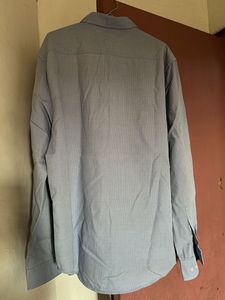 Men's Blue Textured Long Sleeve Shirt