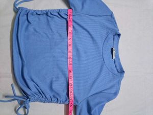 ZARA Blue Ruched Drawstring Top