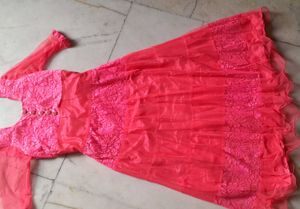 Stunning Coral Anarkali with Dupatta