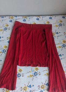 Red Off-Shoulder Long Sleeve Top