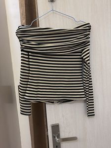 Off-Shoulder Striped Knit Top