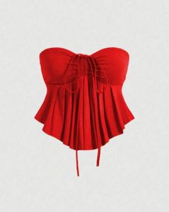 Red Strapless Cinched Top