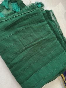 Elegant Emerald Green saree with Tassels and blous