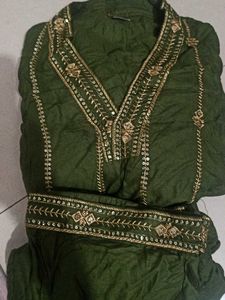 Embellished Green Kurta Set