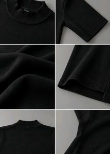 BLACK HIGH-NECK SHORT-SLEEVE BODYCON DRESS