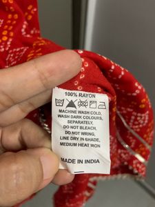 Red Bandhani Printed Kurta with Mirror Work