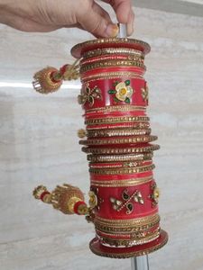 Beautiful Red Bridal Bangles with kalira