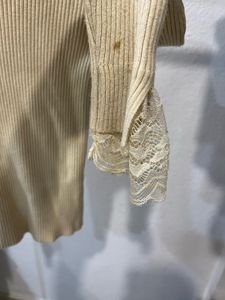 Ribbed Mock Neck Lace Trim Top