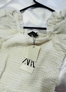 Zara White Smocked Midi Dress