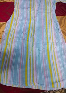 Striped Kurta with Embellished Neckline