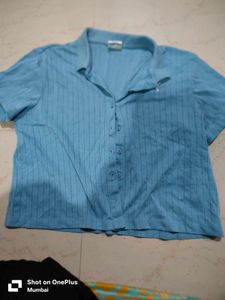 Light Blue Striped Collared Top