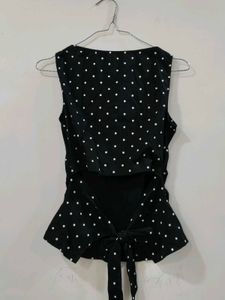 Black polka dot top with Bow Cut Out Detail