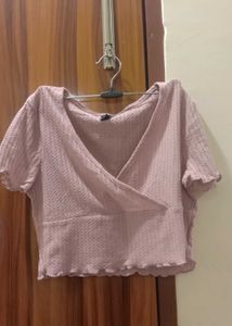 Mauve Waffle Knit Wrap Crop Top