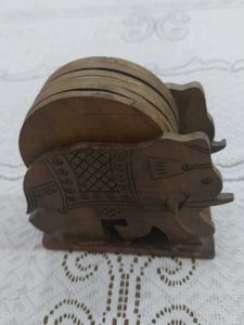 Wooden Coaster Set with Elephant Holder