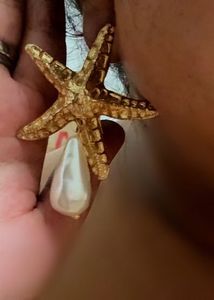 Gold Starfish &amp; Pearl Dangle Earrings