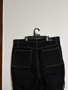 Black Wide Leg Cargo Jeans | Contrast Stitching