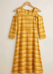 Stylish Yellow Striped Cold Shoulder Dress