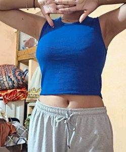 Blue Ribbed Tank Top