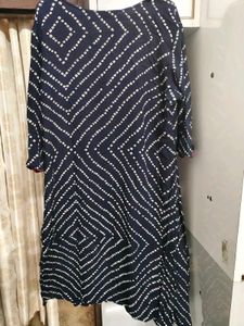 Embroidered Navy Blue Bandhani Kurta