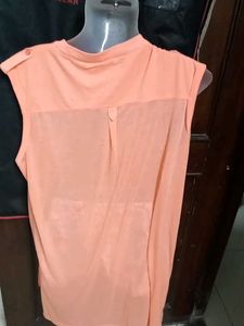 Peach Sleeveless Mandarin Collar Shirt