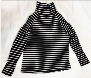 Black &amp; White Striped Cold-Shoulder Top