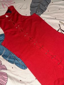 Red Lace-Up Sleeveless Dress