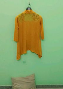 Women's Yellow Kurta with Brooch