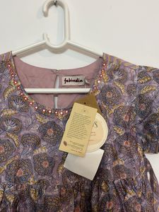 Fabindia Girls’ Lavender Floral Cotton Dress with