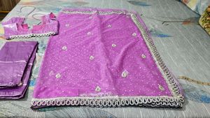 heavy purple sari with blouse and petticot