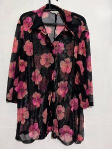 Sheer Floral Button-Up Top
