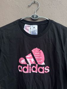 Adidas Black T-Shirt with Pink Logo