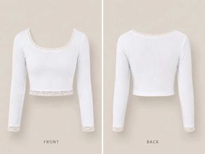 Cute Lace Trim Long Sleeve Crop Top