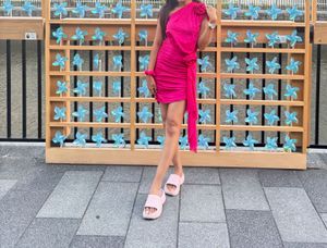 Hot Pink Ruched One-Shoulder Mini Dress