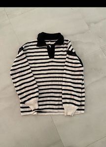 UnisexKorean Striped Collared Long polo