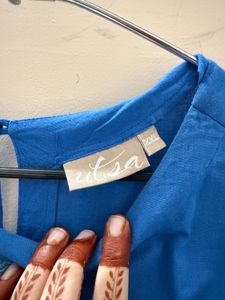 Blue Cotton Kurta with White Print