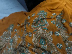 Embroidered Mustard Saree
