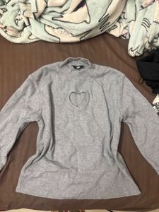 Grey Heart Design Knit Sweater Top