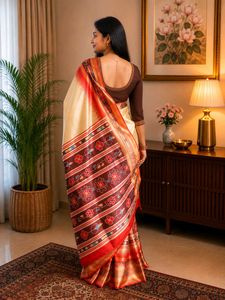 🤍 Women's Bhagalpuri Silk Beige Printed Saree
