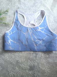 Blue & Silver Patterned Sports Bra