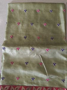 Elegant Olive Green Saree with Floral Embroidery