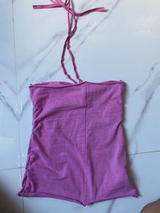 Pink Ruched Halter Top