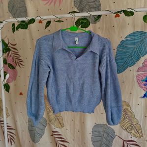 Light Blue Collared Knit Sweater