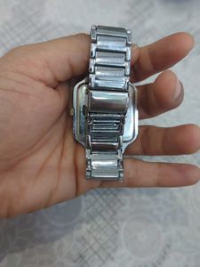 Stylish Silver Square Wristwatch