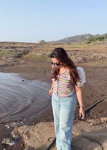 Colorful Striped Cropped Button-Up Top
