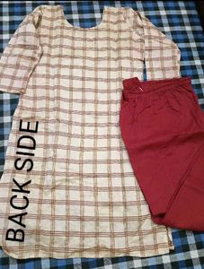 Maroon Checkred Kurta 2 piece set
