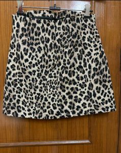 Mango Leopard Print A-Line Skirt
