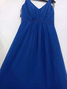 Elegant Blue V-Neck Maxi Dress